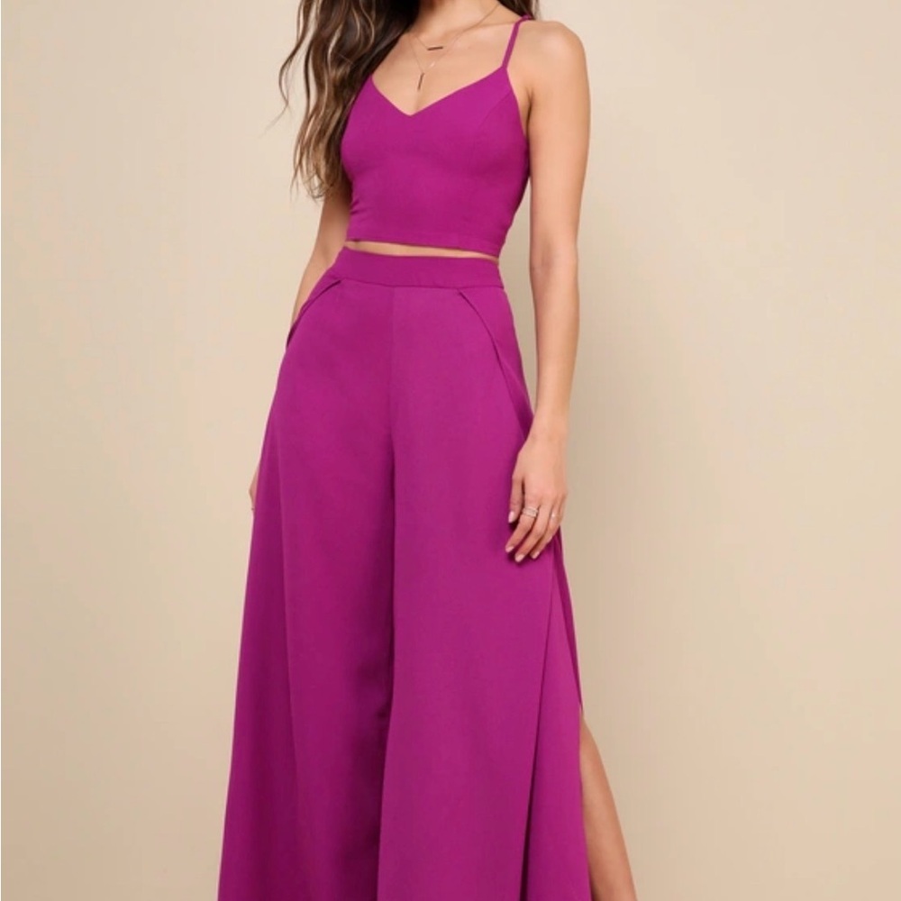 Lulu's Out Tonight Magenta Two Piece Wide Leg Jumpsuit